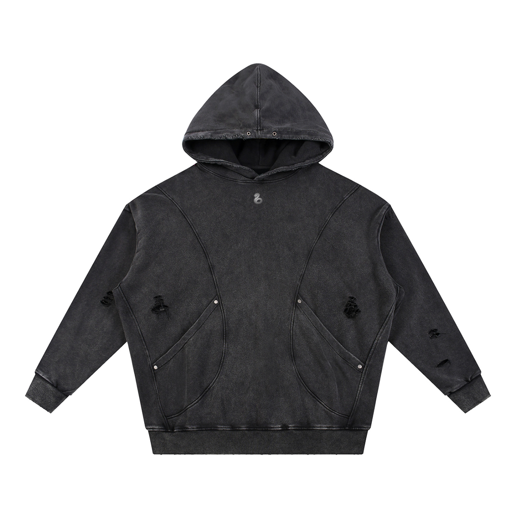 slenter Distressed Panel Pocket Hoodie
